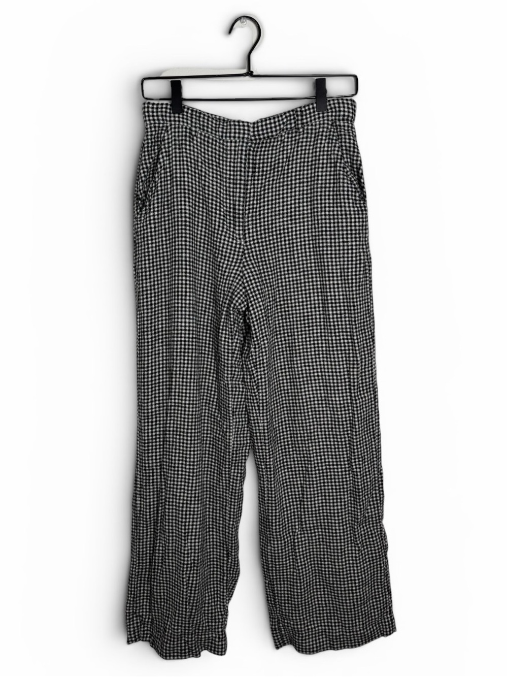Abercrombie & Fitch Linen Gingham Print Wide Leg Pants Black and White